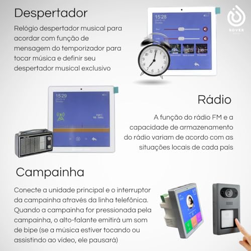 Rover Tech M86E2 Amplificador de Parede Bluetooth, Tela Touch, Controle Remoto