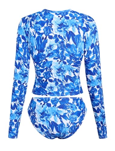 Image of ZAFUL Womens Rash Guard Swimsuits Long Sleeve Sun Protection Bathing Suit Tropical Swim Shirts with Briefs