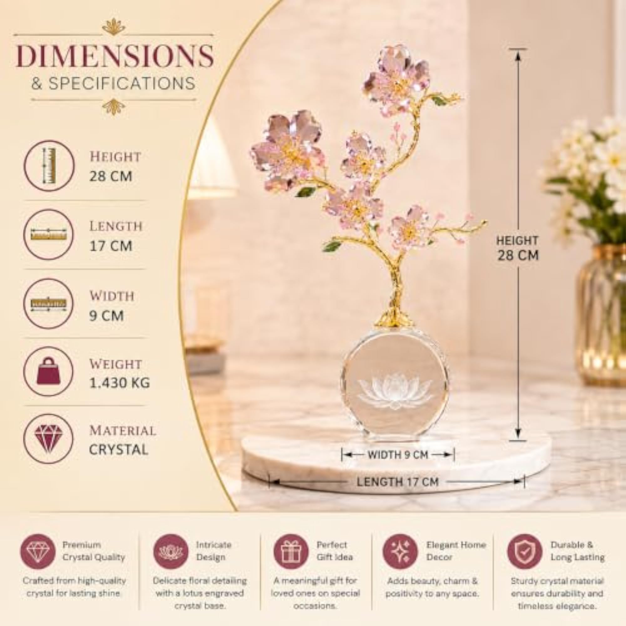 Crystal Money Tree Showpiece with Lotus Base