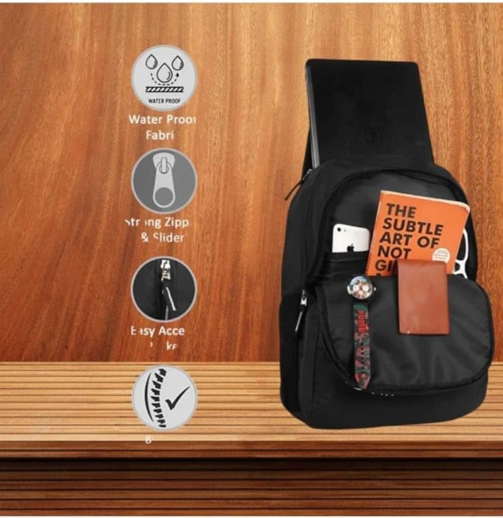 Medium 35L Black-Red Unisex School & Travel Bag