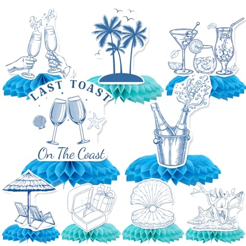 Image of Last Toast On The Coast Bachelorette Decorations - Refavor Beach Bachelorette Party Honeycomb Centerpiece Decorations Last Toast on the Coast Table Decor Coast Bridal Shower Bachelorette Supplies
