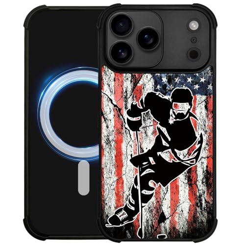 Coque DDQQB23 Pro MagSafe antichoc robuste drapeau américain hockey sur glace