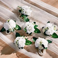 6 Pcs Wrist Corsages White#2