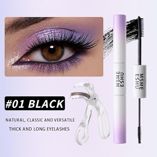 MSMEESHU Dual-Ended Mascara, 2-in-1 Length & Volume Lash Mascara with Separate Brushes, Smudge-Resistant Eye Makeup Mascara, Balck