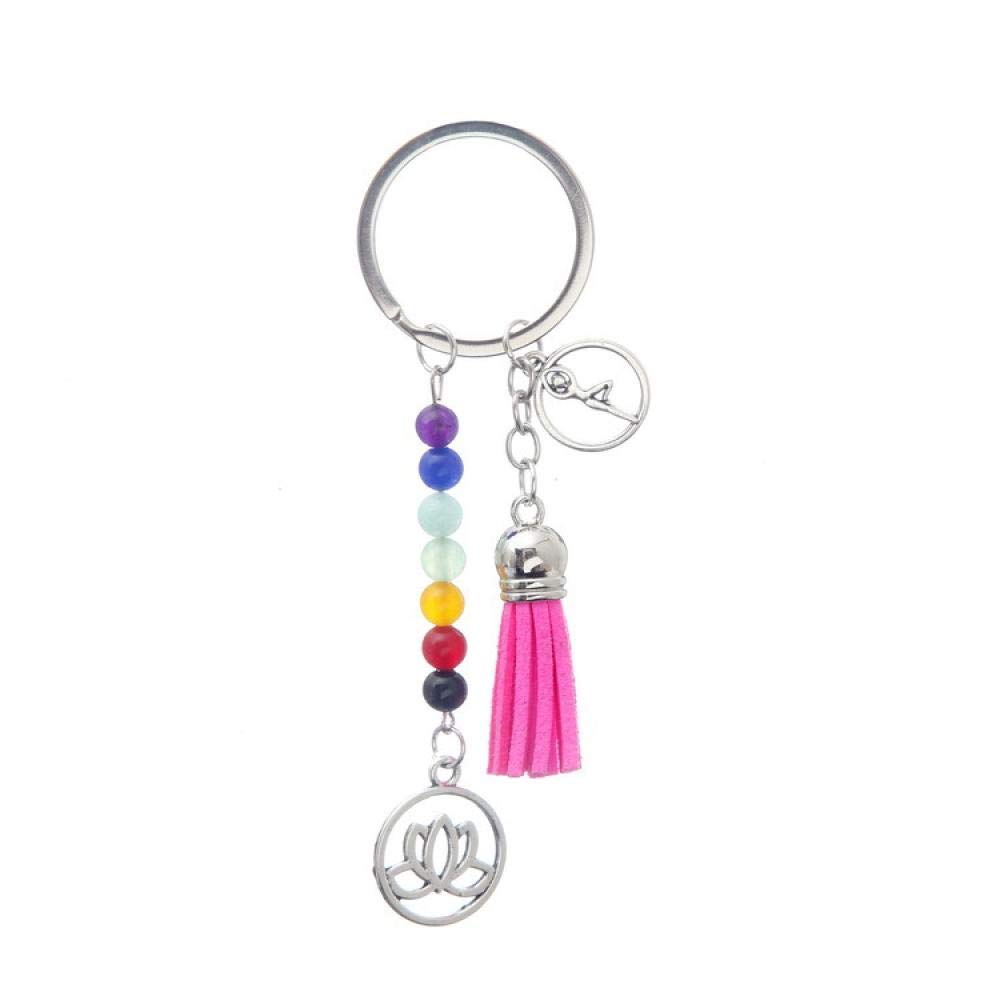 BATLAM Llavero Llavero Accesorios Llaveros Lindo Borla Llavero Llavero Mujer Joyería Coche Bolso con Cuentas Llavero Decoración (Rosa Roja)