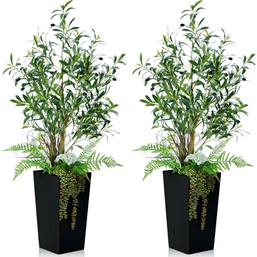 Giegxin 2 Pcs Artificial Olive Tree Combo 4ft Tall Faux Olive Trees with Tapered Planter...