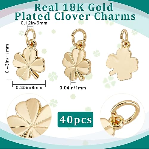 Beebeecraft 1 Box 40Pcs Four Leaf Clover Charm 18K Gold Plated Small 9x11mm Good Luck Gold Shamrock Charms with Jumping Ring for St. Parik's Day Jewellery Making DIY Crafts - Image 2