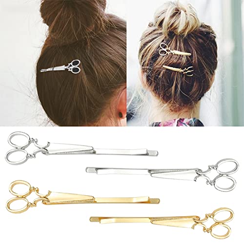 AKOAK 4 Pcs (2 Gold & 2 Silver) Creative Scissors Shape Girls and Ladies Metal Hairpins, Gold, Silver, Clothing Accessories, Headwear, Exquisite Hairpins