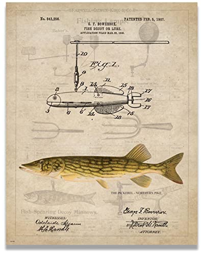 Apple Creek Antique Fishing Lure Us Patent Poster Art Print Darkhouse Spearing Northern Pike Bass Walleye Muskie Lures Poles 11X14 Wall Decor Pictures cover
