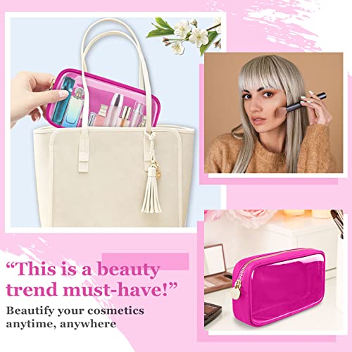Small Clear Travel Makeup Organizer Bag For Purse, Preppy Makeup Bag Cute Cosmetic Zipper Pouch Purse, Transparent Pvc & Nylon Waterproof Toiletry Storage Clutch Coin Pouch For Women Girls(Hot Pink) #TOP5