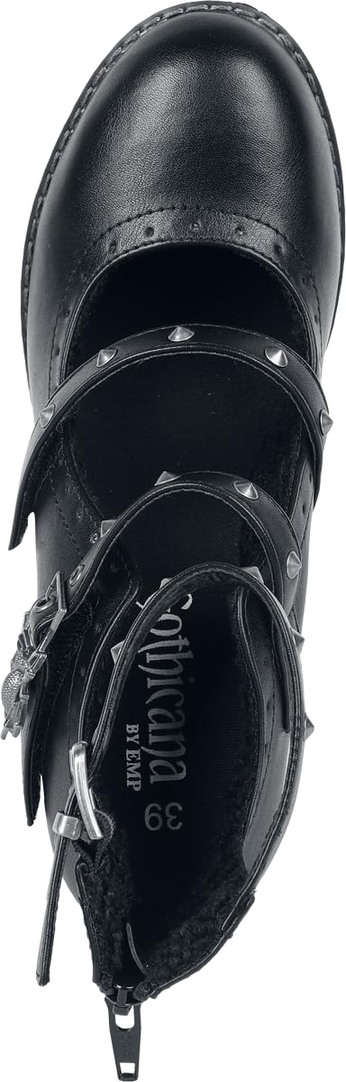 Gothicana by EMP Damen Schwarze High Heels mit DREI Riemen und Nietendetails