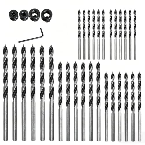 Image of 35Pcs Wood Drill Bit Set, 3/4/5/6mm Carbon Steel Drill Bits with Depth Stop Collars and Wrench for Woodworking DIY FORUMALL (35Pcs 3/4/5/6mm Wood Drill Bit Set with Stop Collar and Wrench)