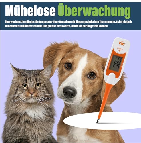Premium Haustier-Thermometer für Tierbesitzer von Hunden, Katzen, Pferden, Flexible Digitale Temperatursonde inklusive Tierärztlichen Hobdays Chart
