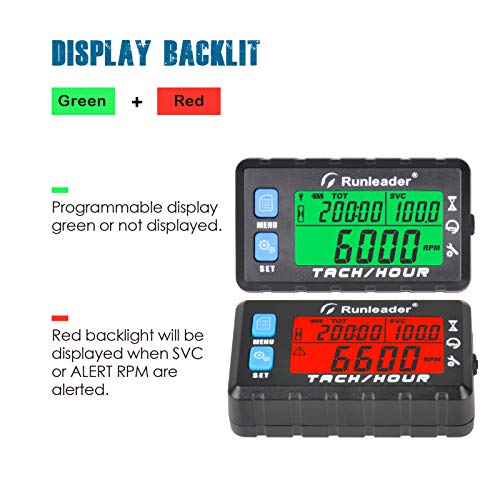 Runleader Hour Meter Tachometer, Maintenance Reminder, Alert Rpm Reminder, Initial Hours Settable, Battery Replaceable, Use For Lawn Mower Generator Marine Atv And Gas Powered Equipment (Hm058B-Bu) #TOP7