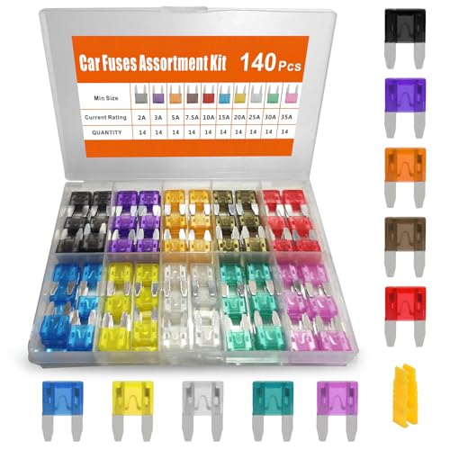 Zitehya 140pcs Mini Fuses Assortment Kit Automotive Mini Blade Fuses with Puller Car Fuse Replacement for Truck Camper ATV Boat RV Marine (2A 3A 5A 7.5A 10A 15A 20A 25A 30A 35A)