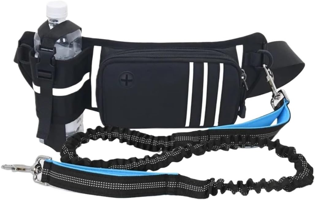Hands Free Large Dogs Leash with Pouch Retractable Bungee Adjustable Waist for Running Training Dog Exercise Traction Rope(Dark Blue)