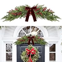 80cm Artificial Christmas Norfolk Pine Cedar Swags with Velvet Bow Greenery Decoration for Mantel Window Mirror Picture Frame Mailbox Holiday Indoor Outdoor Home Decor (Green)