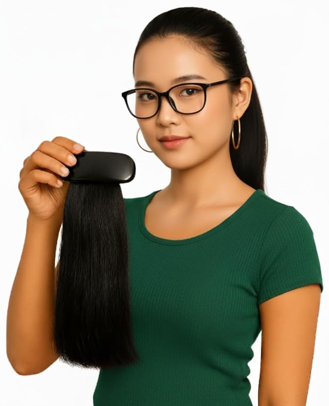 Alizz 10 Inch Ponytail Hair Extensions - Straight | Easy Clip-In Style | Natural Hair | Flat clip | Original Looks hair extensions | Washable (10, Jet Black)-image-11