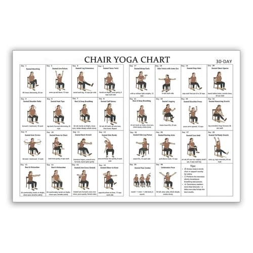 DQYZNYC Chair Yoga Chart Poster Print Seated Exercises for Seniors and Beginners Canvas Wall Art Yoga Room Living Room Bedroom Gym Decor 12x18 Inch Unframed A
