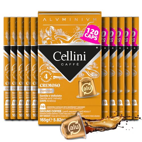 Cellini Caffè Cremoso Aluminum Nespresso Pods, 120 Count, Medium Roast Coffee Capsules, 100% Nespresso Original Machine Compatible