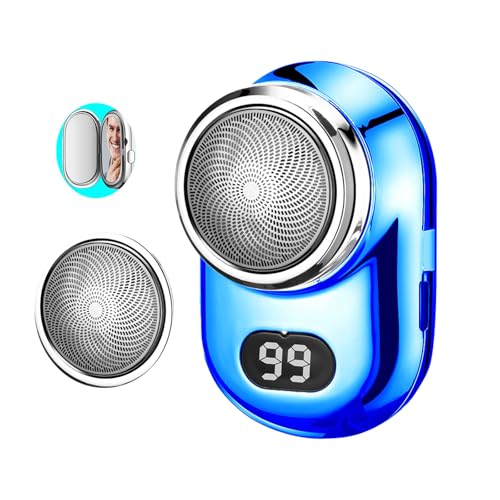 Mini Rasierer,Tragbarer Elektrischer Mini-Rasierer,Mini Rasierer Herren,Mini Shave,Reise Shaver Herren,Leicht zu Reinigen,Lange Akkulaufzeit,mit Leistungsanzeige für Zuhause Büro(Blau)