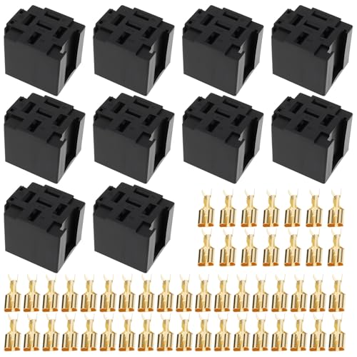 eMagTech 10 Conectores de Relé de 5 Pines para Coche con Terminales de 6,3 Mm 12 V 30 A para Alarmas Arranque Remoto Y Faros Ocultos.