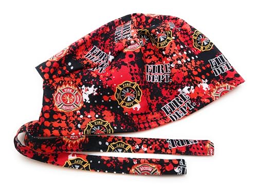 Scrub Hat Fire Department Firefighters Patriotic Cotton Fabric Cap Do-Rag Skull Multi Color