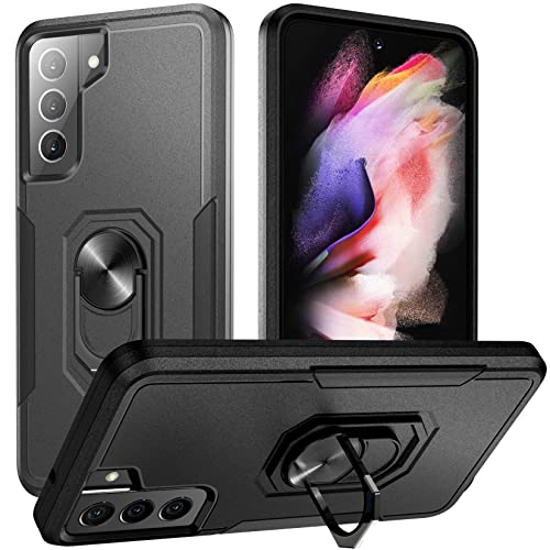SPIDERCASE für Samsung Galaxy S21 FE Hülle, mit 360 Grad Drehung Fingerhalter, Militärschutz Kratzfest Magnetische Handy Halterung Rugged Handyhülle Samsung S21 FE Case, 6.4'', 5G (Schwarz) Cover