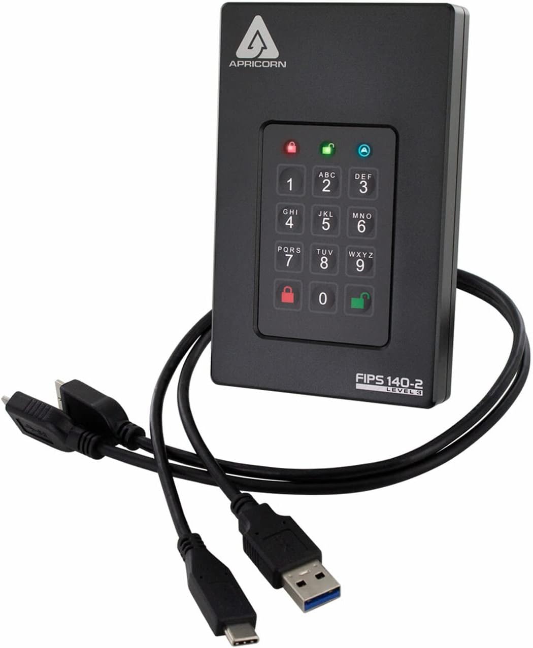 Apricorn Aegis Fortress L3 Festplatte, FIPS Level 3 Validiert, 1 TB USB 3.0, hardwareverschlüsselt, mit PIN-Zugriff (AFL3-1TB)