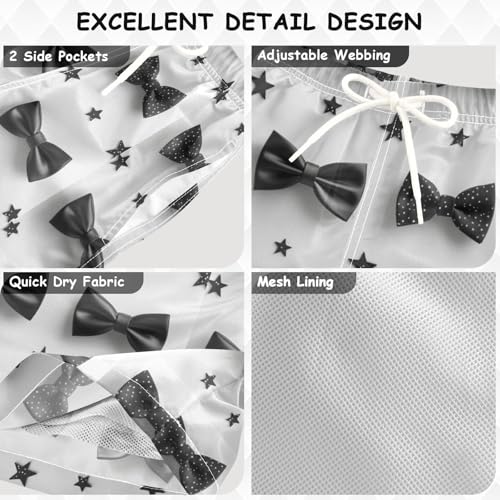 Pigsaly Boys Swim Trunks Funny Black Stars Bow Boys Board Shorts Swimsuit Swimwear Summer Bathing Suit XS3