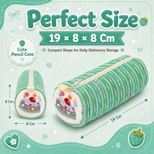 Image of Green Strawberry Cake Pencil Pouch for School Girls, Large Capacity Cute Pencil Case, Stationery Organizer | Spacious Storage | Lightweight | Multi-Use | Aesthetic | College Ready