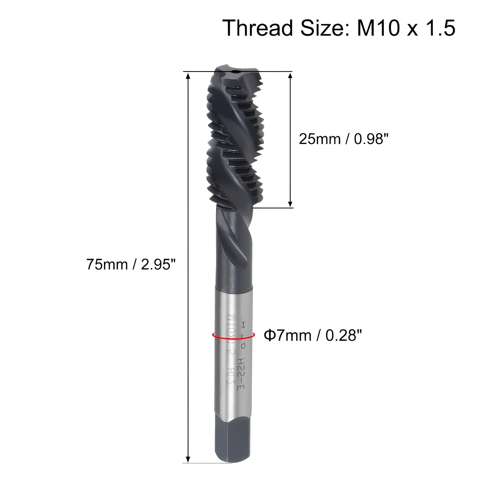 Boxonly Spiral Flute Thread Tap M10 x 1.5mm, for Processing Blind Holes and Sticky Materials, HSS Nitriding Coated - Image 2