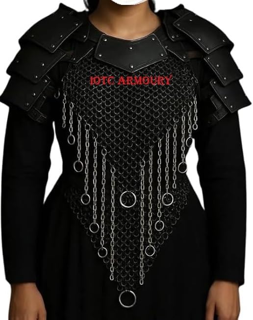 Medieval Female Fantasy chainmail Armor Brave Lady Gorget With Pauldron Set Chainmail Costume-Perfectly Goes With Renaissance, LARP, Cosplay & Halloween Party Costume
