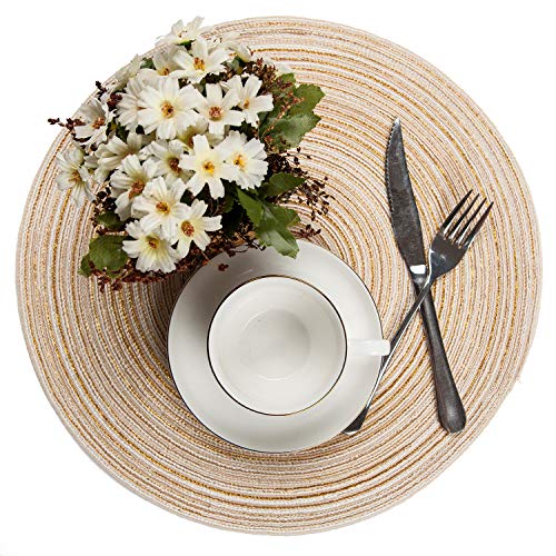 Topotdor Round Placemats Heat-Resistant Stain Resistant Anti-Skid Washable Polyproplene Table Mats Placemats (Set of 6, Ivory)