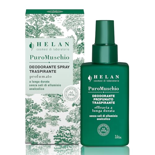 Helan Puro Muschio - Desodorante en spray para hombre y mujer, delicado, sin sales de aluminio ni alcohol, con vitamina E, frescura duradera