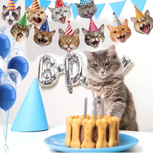 Image of Cat Face Theme Birthday Party Decorations Cat Happy Birthday Banner Garland Funny Banner Decor for Kids Girls Boys Cats Theme Party Supplies