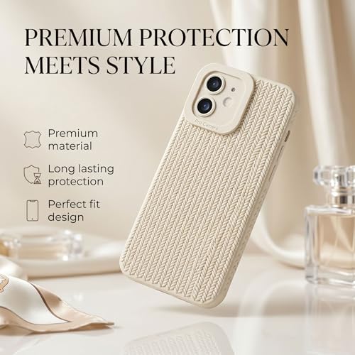 Image of amazon basics Luxury 3D Knitted Texture Soft Silicone Back Cover for iPhone 11 | Slim Fit Shockproof Case with Camera Protection & Non-Slip Grip - Cream