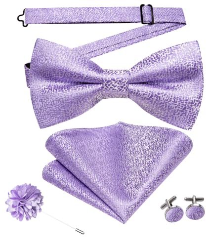 Image of Hi-Tie Bow Ties for Men Pre-Tied Pocket Square with Cufflinks Mens Bowtie Sets for Wedding Formal Party