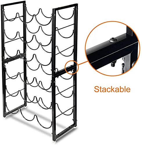 Popku 9-Bottles Wine Rack - 3 Tier Stackable Wine Holder For Bottles - Classic Style Wine Shelf For Pantry, Perfect For Bar, Wine Cellar, Basement, Cabinet, Pantry, Etc - Metal (Black) #TOP4