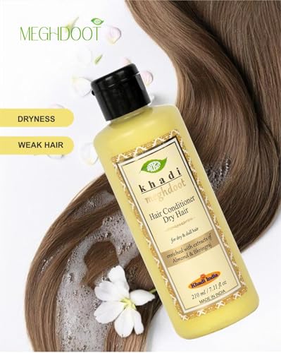 Image of Khadi Meghdoot Hair Conditioner for Dry and Dull Hair - Enriched with Almond and Bhringraj Natural Herbal Formula for Soft, Smooth, and Healthy Hair 210ml(Pack of 2)