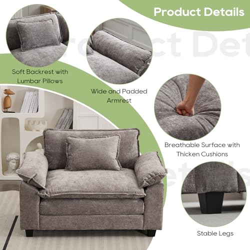 Image of Oprisen Modular Sectional Sofa, Comfy Cloud Couch Sectional Sofa, Chenille Sofa Sleeper Deep Seat Sofa with Throw Pillows for Living Room (Light Gray, 53 inch- Single Seat)