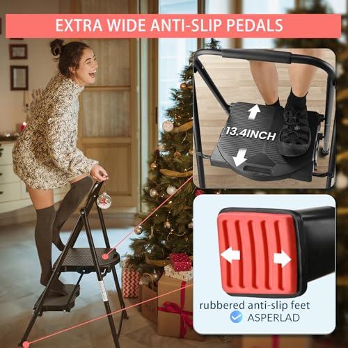 ASPERLAD Escada de 272 kg, extra grande e larga, banco de 2 degraus, personalizado, dobrável, banqui