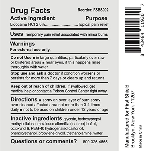 First Shield First Aid Burn Spray, Topical Numbing Spray With Lidocaine For Pain And Itch Relief Of Minor Scalds And Burns – 2 Oz, 3 Count #TOP2