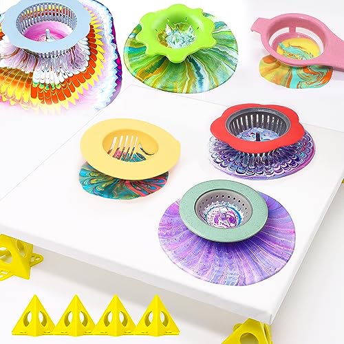 11” Rotate Turnable Sculpting Canvas Spinner Kits Acrylic Pouring Strainers Scraper Cone Painter Support Stands Gloves Foldable Wash Cup Painting Brushes Glitter Tools Pattern Train Art Supplies
