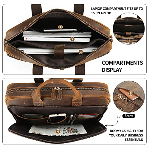 Image of Jack&Chris Full Grain Leather Briefcase for Men, Business Messenger Bag Laptop Bag Attache Case, Fits 15.6 Inch Laptop