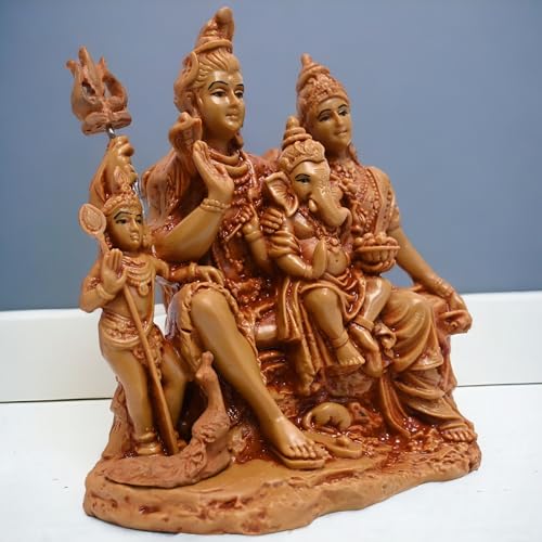 KariGhar Shiv Parivar 6 Inches Idol Perfect for Puja Ghar | Drawing Room | House Warming | Gifting 6.5 X 12 X 15 Cm Brown, Religious