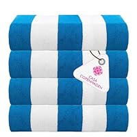 CASA COPENHAGEN Cabana Beach Designed in Denmark Rough and Tough, Quick Dry, Pool, Bath & Shower 30x60 inches 4 Pieces Cotton Beach Bath Towels Set - Turquoise