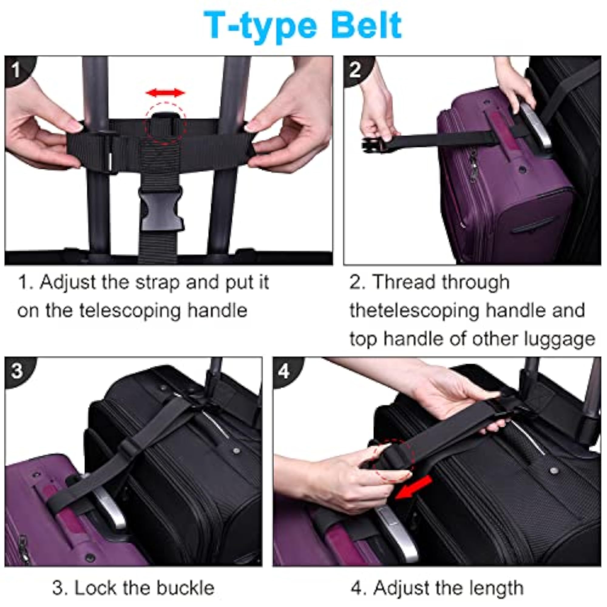 2 Pcs Heavy Duty Adjustable Luggage Strap, Black
