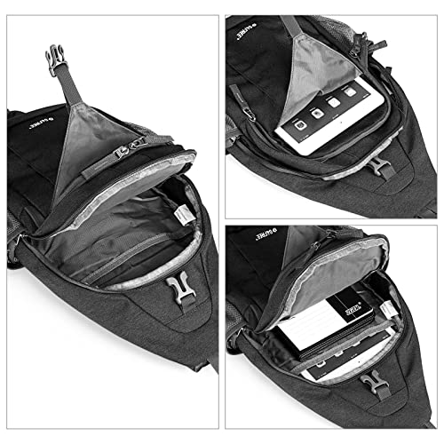 G4Free Sling Bag Rucksack, Diebstahlschutz, Brusttasche, Umhängetasche, Crossbody, Fitnessstudio, Tagesrucksack mit Kopfhörerloch für Outdoor, Radfahren, Reisen, Wandern, Herren und Damen, Schwarz,