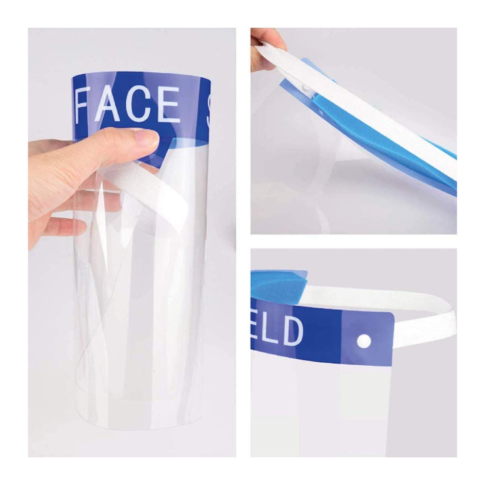 Bestie Vollgesichtsschutz, Einstellbarer, Transparenter, Gesichtsschutz aus Kunststoff zum Schutz vor Speichel und Tröpfchen mit Gummiband (Packung mit 10 Stück)